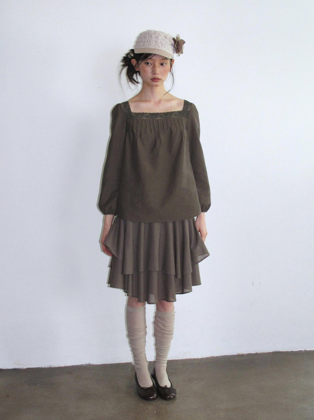 Dorydory Vintage Asymmetric Ruffle Patchwork High Waist A Line Women&