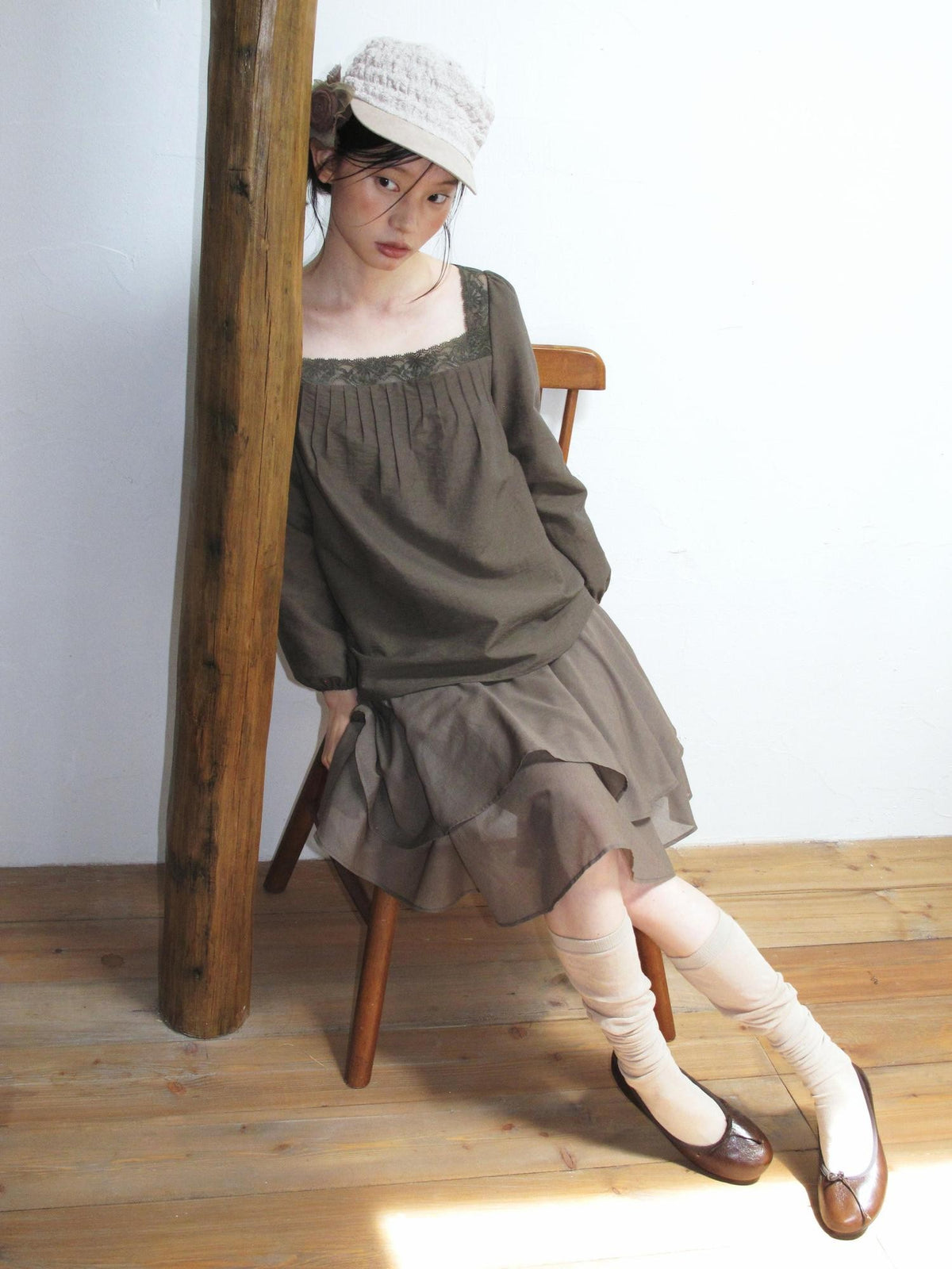 Dorydory Vintage Asymmetric Ruffle Patchwork High Waist A Line Women&