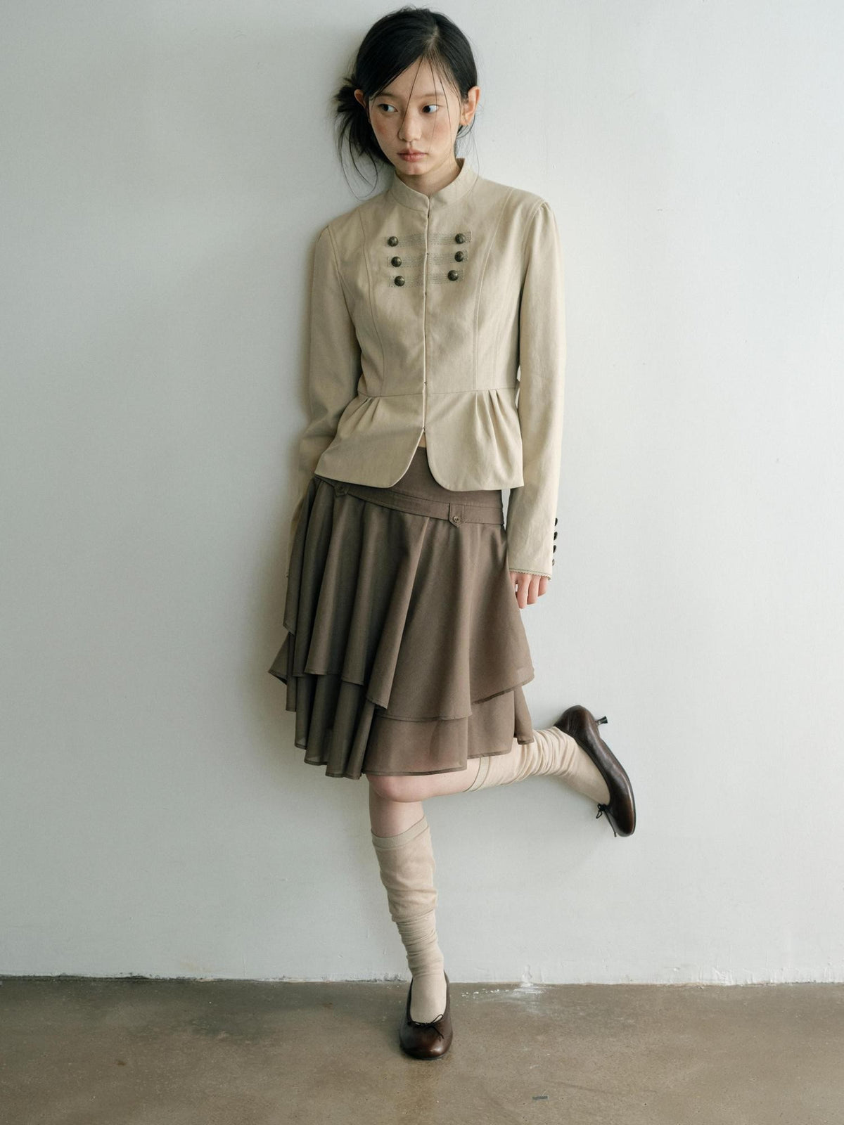 Dorydory Vintage Asymmetric Ruffle Patchwork High Waist A Line Women&