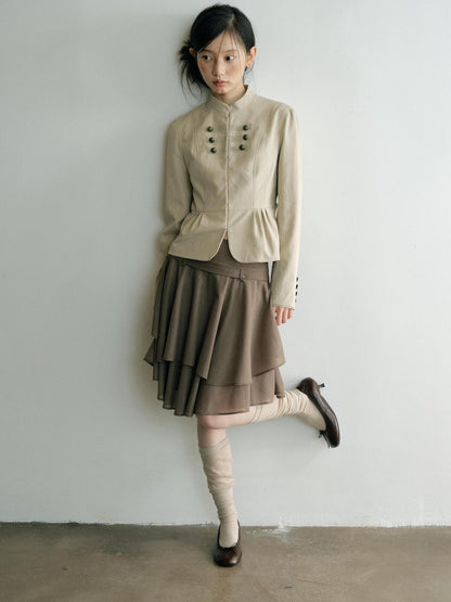 Dorydory Vintage Asymmetric Ruffle Patchwork High Waist A Line Women&