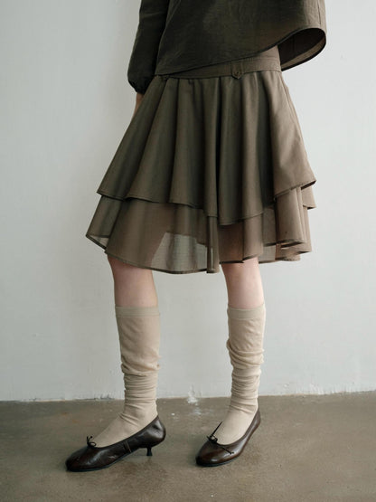 Dorydory Vintage Asymmetric Ruffle Patchwork High Waist A Line Women&