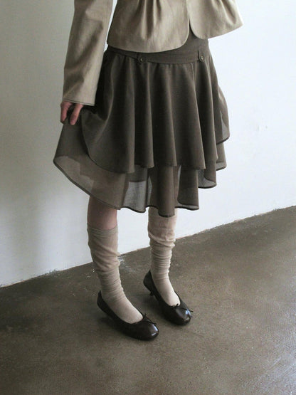 Dorydory Vintage Asymmetric Ruffle Patchwork High Waist A Line Women&