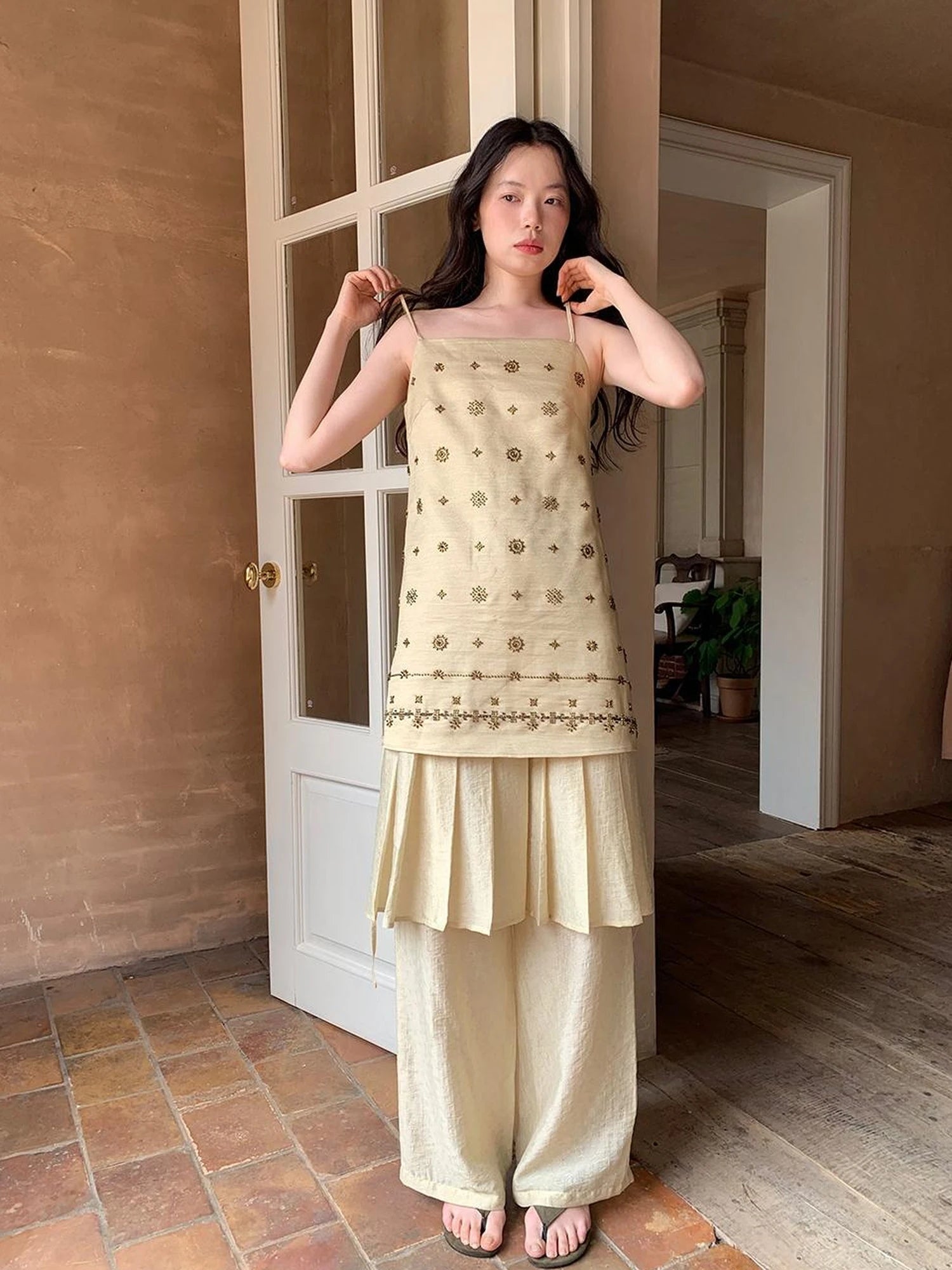 Vintage Beaded One Shoulder Midi Dress V-neck Beach Holiday