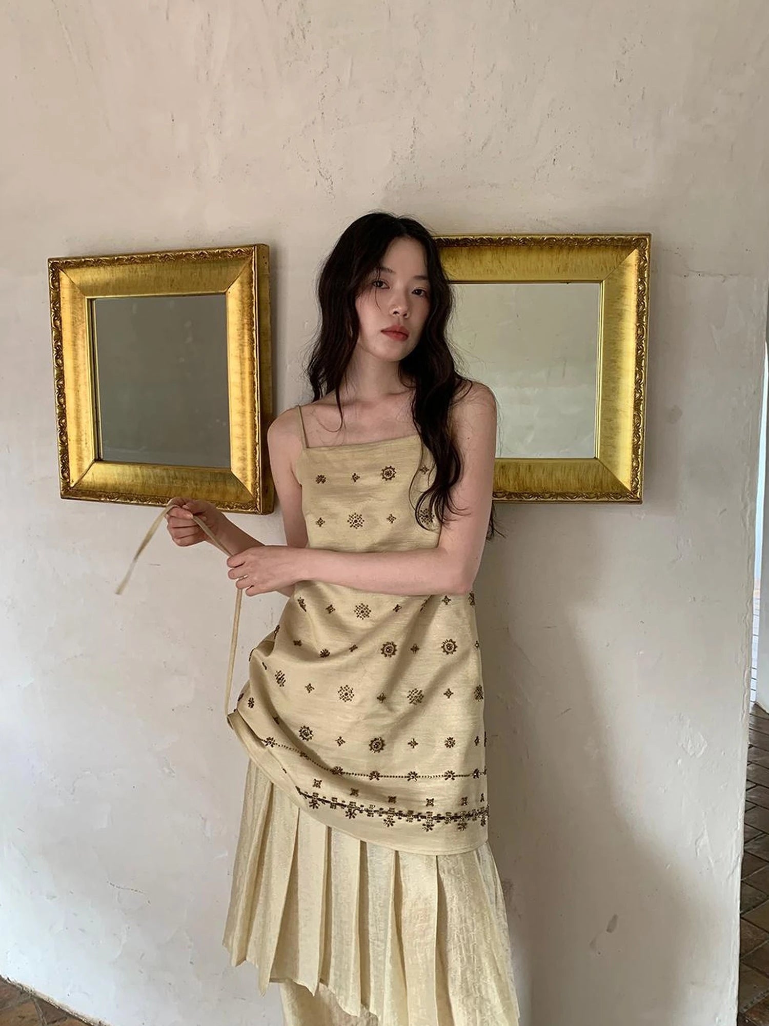 Vintage Beaded One Shoulder Midi Dress V-neck Beach Holiday