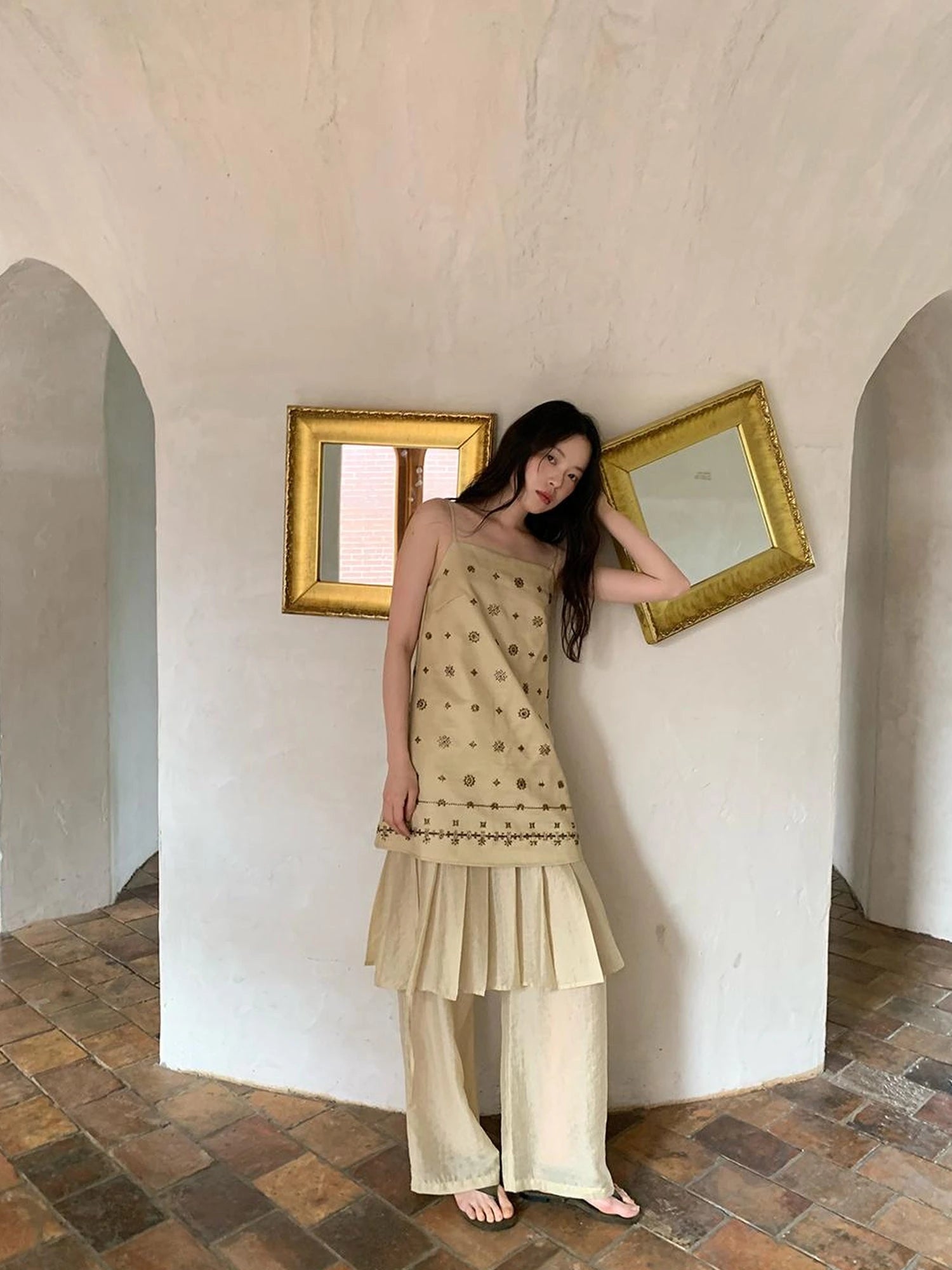 Vintage Beaded One Shoulder Midi Dress V-neck Beach Holiday