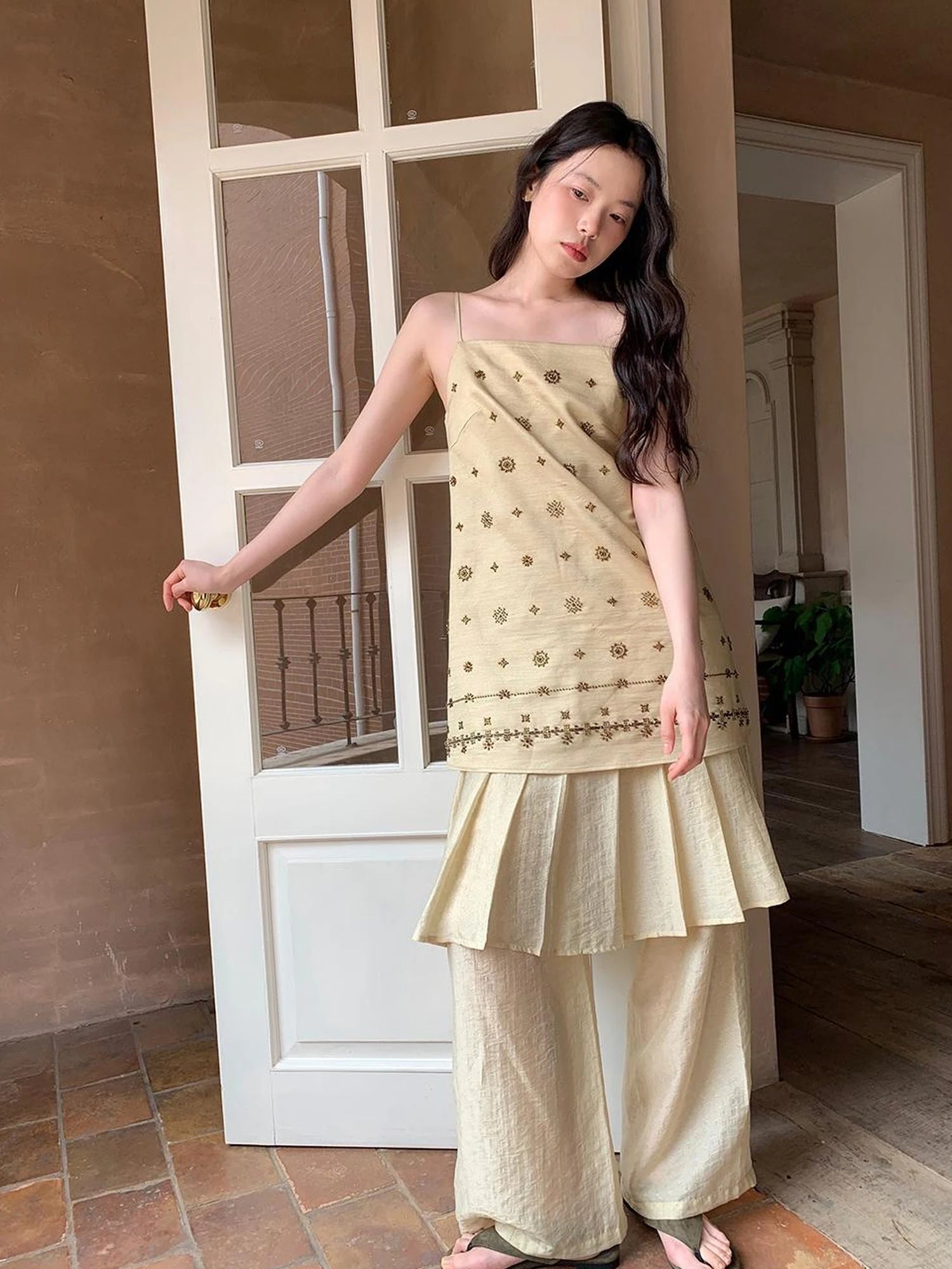 Vintage Beaded One Shoulder Midi Dress V-neck Beach Holiday