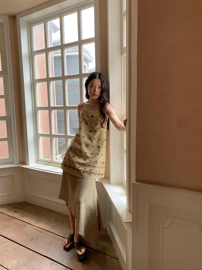 Vintage Beaded One Shoulder Midi Dress V-neck Beach Holiday