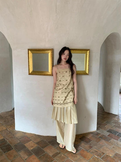 Vintage Beaded One Shoulder Midi Dress V-neck Beach Holiday