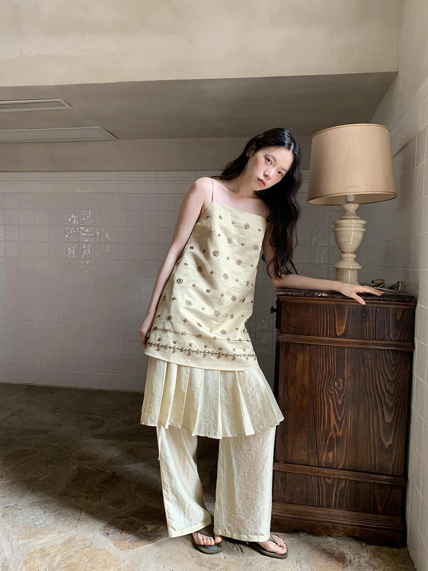 Vintage Beaded One Shoulder Midi Dress V-neck Beach Holiday