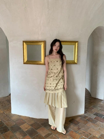 Vintage Beaded One Shoulder Midi Dress V-neck Beach Holiday