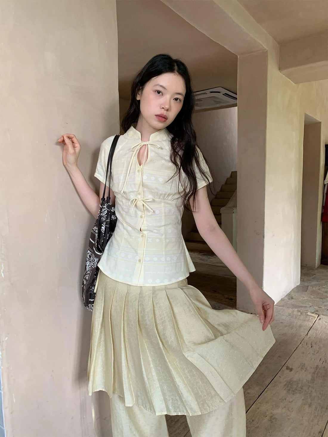 Vintage Bow Tie Front Cotton Blouse