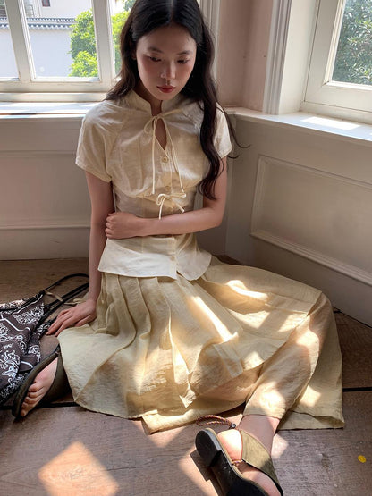 Dorydory Vintage Bow Tie Front Cotton Blouse