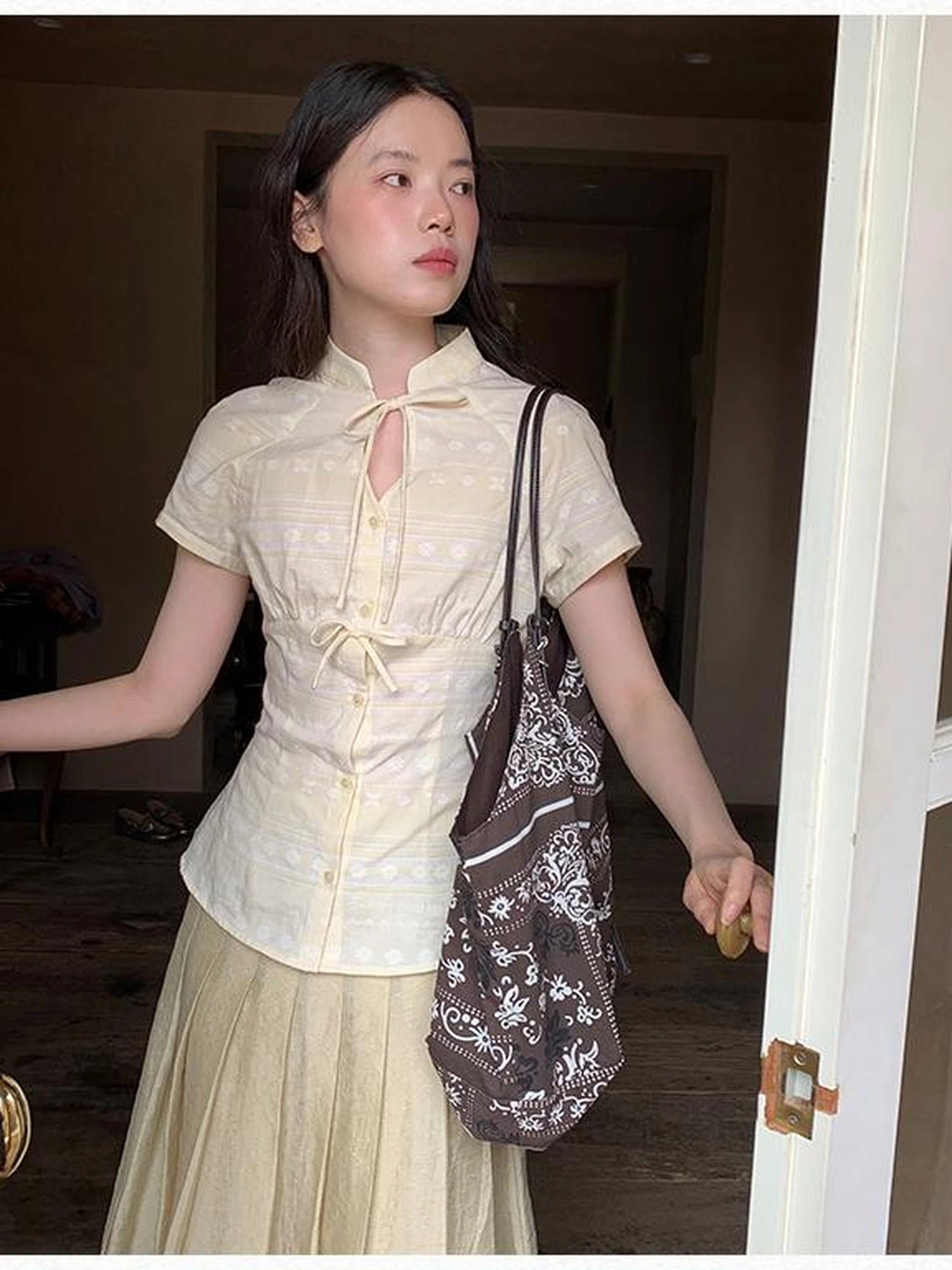 Vintage Bow Tie Front Cotton Blouse