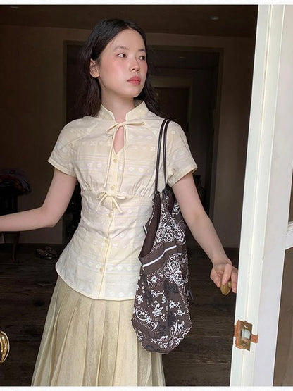 Vintage Bow Tie Front Cotton Blouse