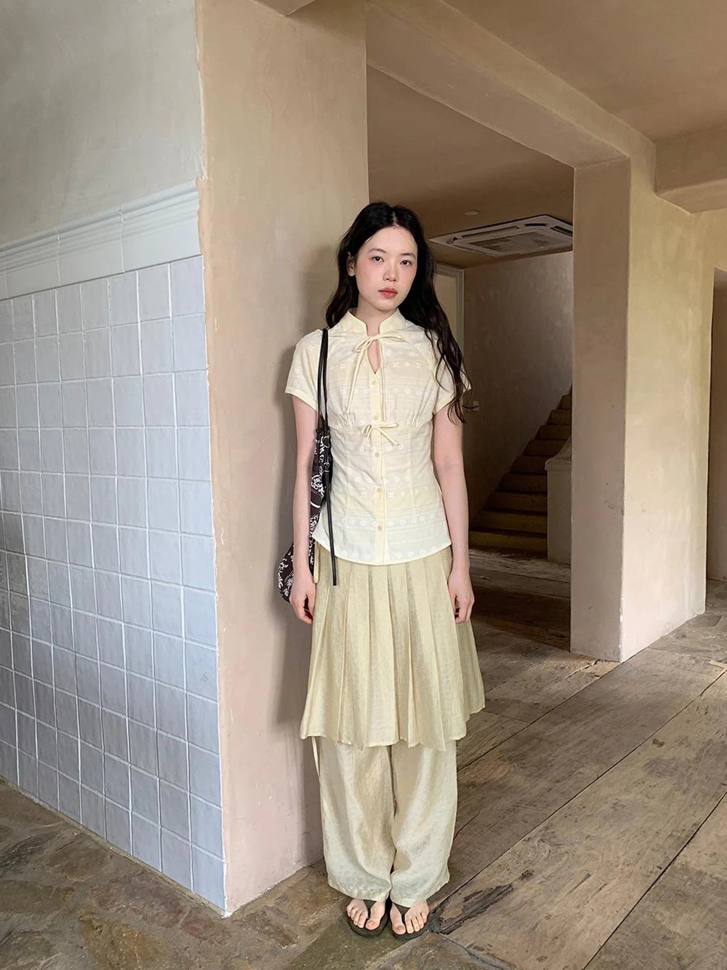 Vintage Bow Tie Front Cotton Blouse