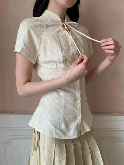 Vintage Bow Tie Front Cotton Blouse