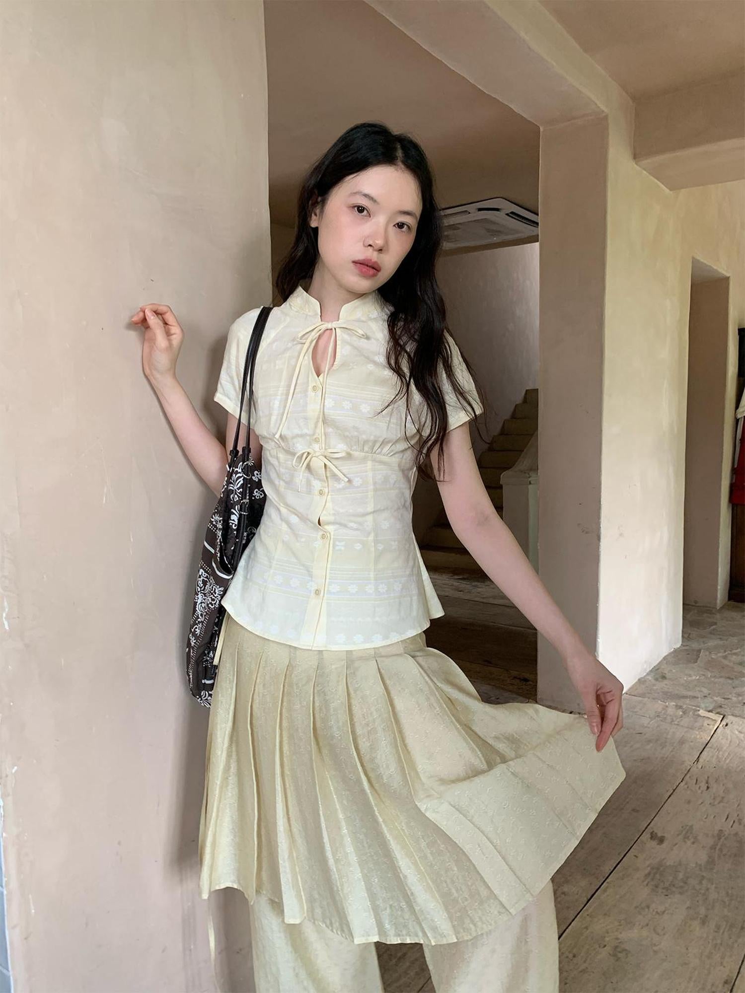 Dorydory Vintage Bow Tie Front Cotton Blouse