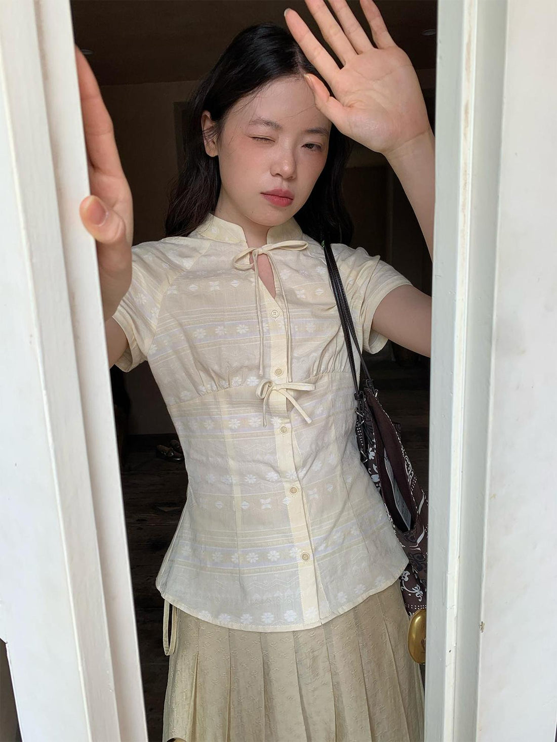Dorydory Vintage Bow Tie Front Cotton Blouse