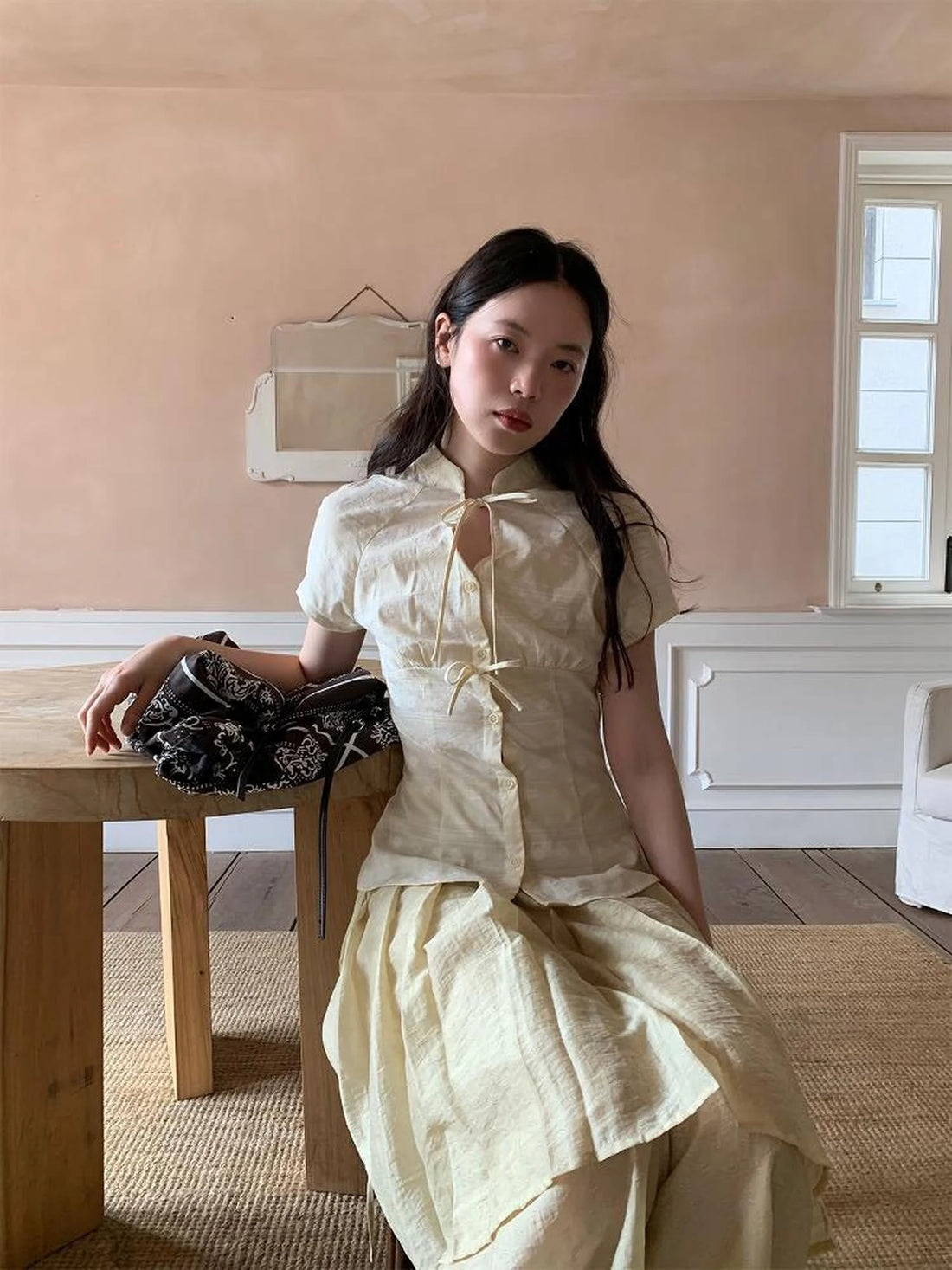 Vintage Bow Tie Front Cotton Blouse