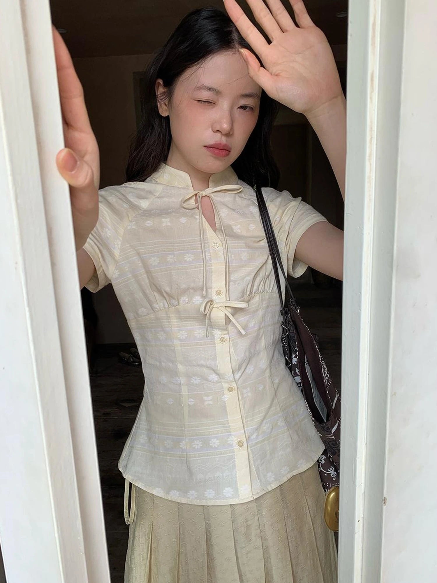 Vintage Bow Tie Front Cotton Blouse