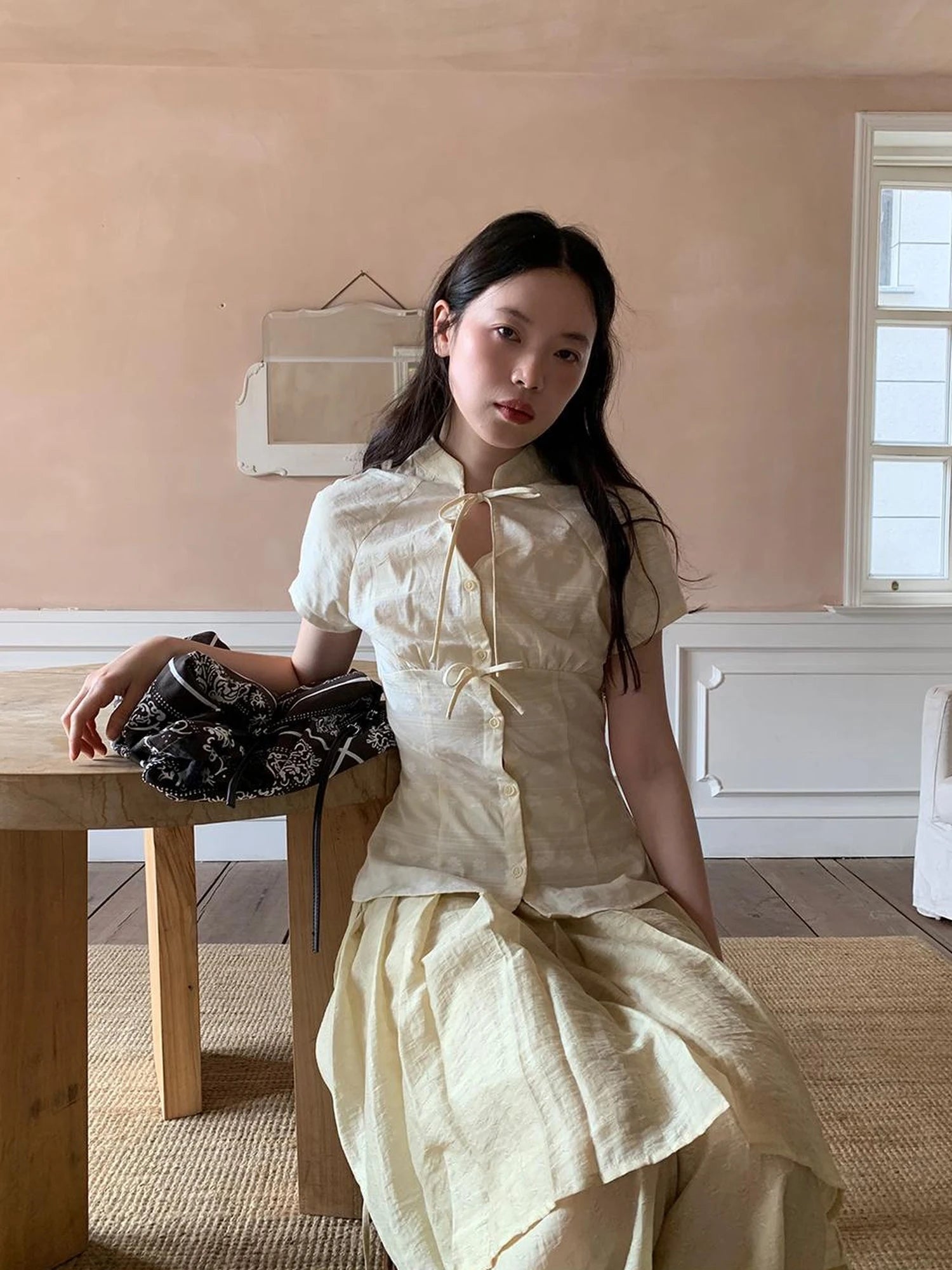 Vintage Bow Tie Front Cotton Blouse