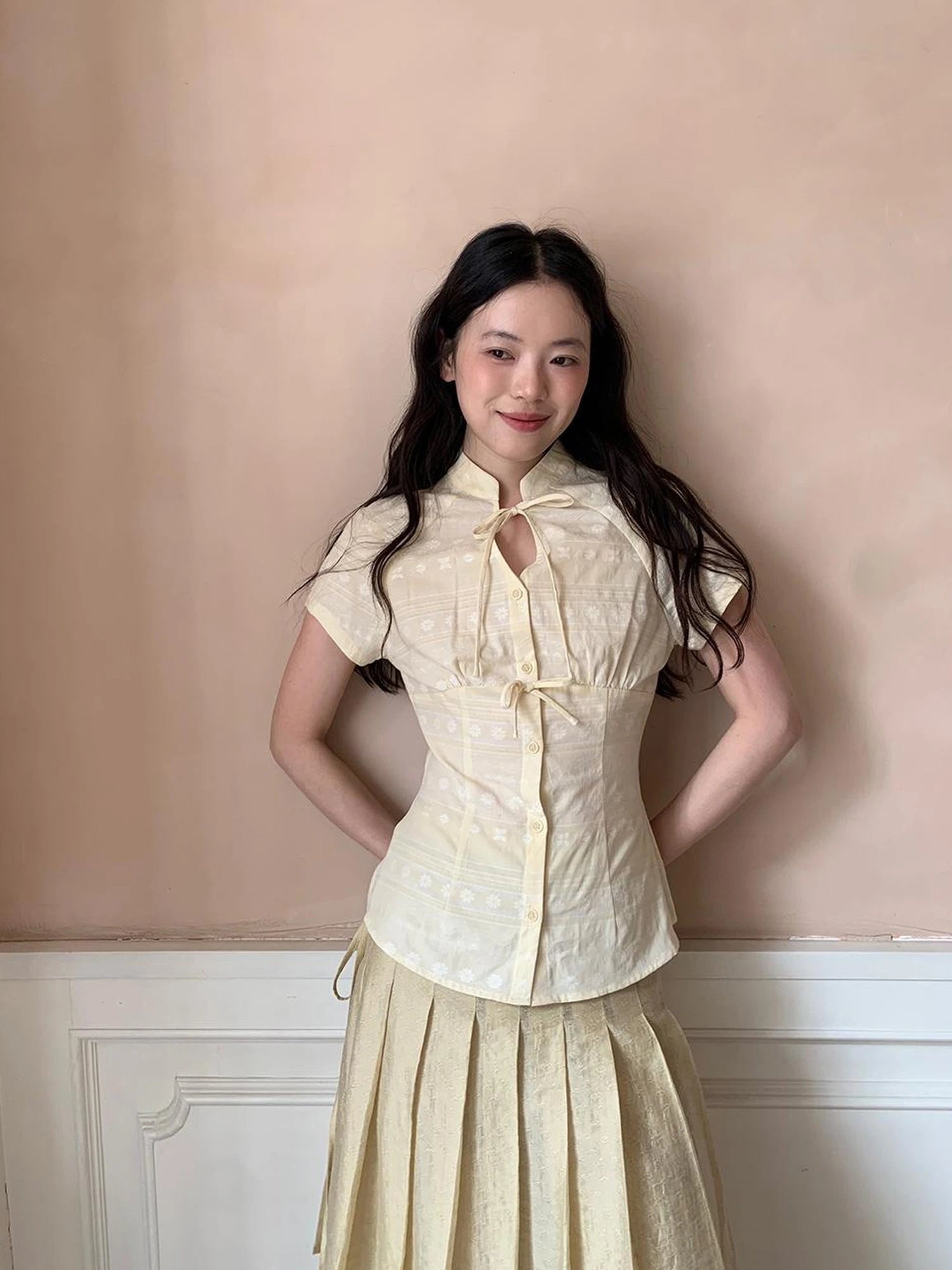 Vintage Bow Tie Front Cotton Blouse