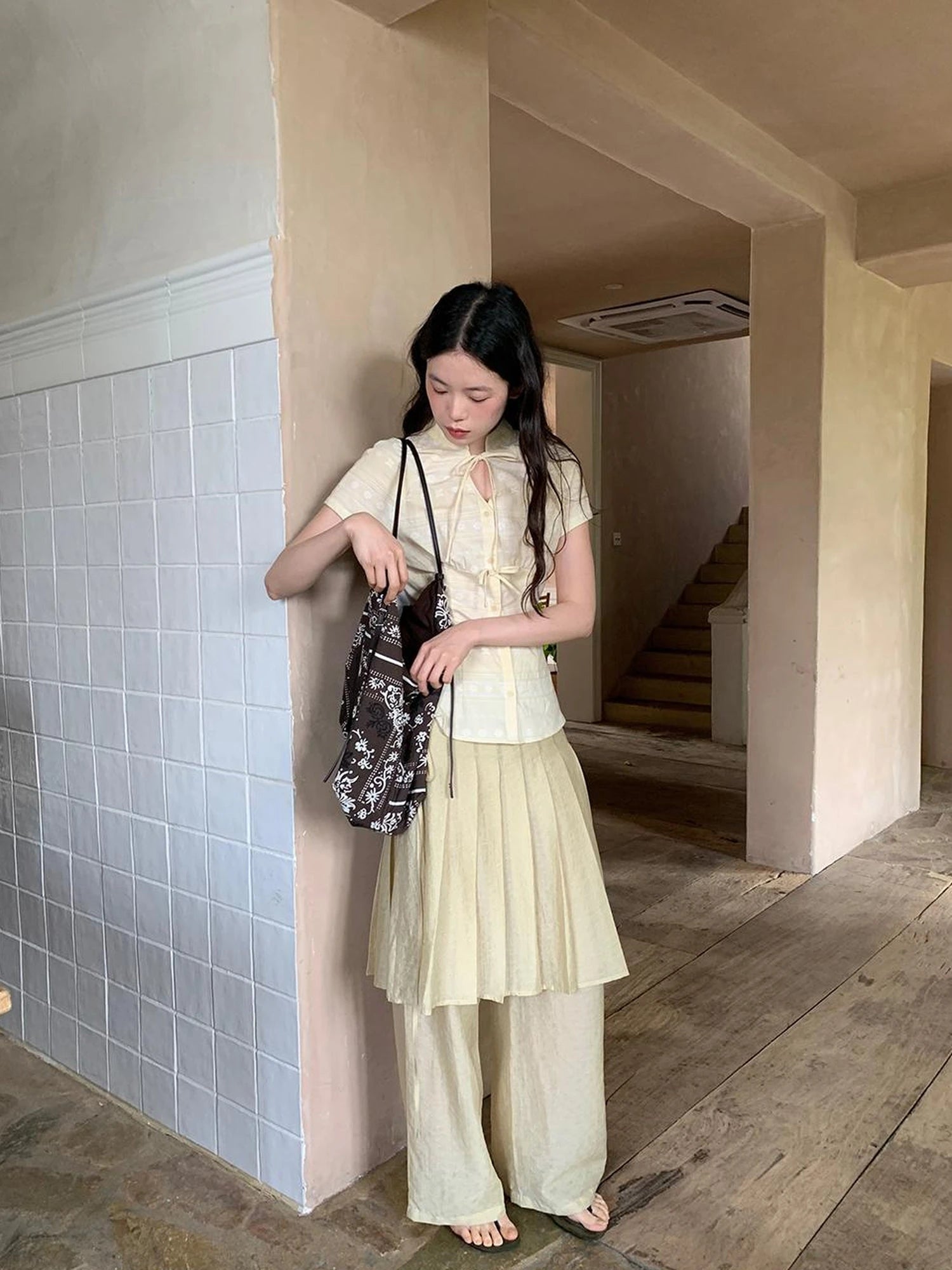 Vintage Bow Tie Front Cotton Blouse