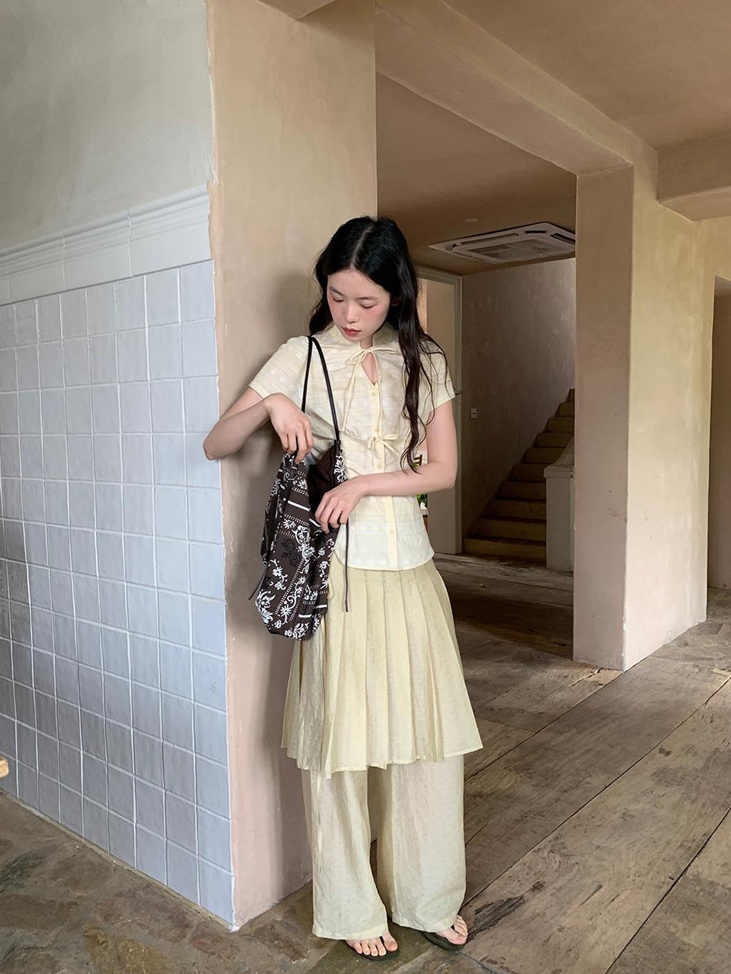 Dorydory Vintage Bow Tie Front Cotton Blouse