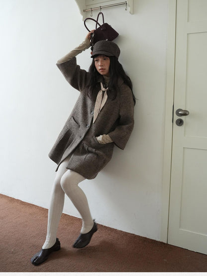 Dorydory Vintage Detachable Fur Collar Single Breasted Midlength Women&