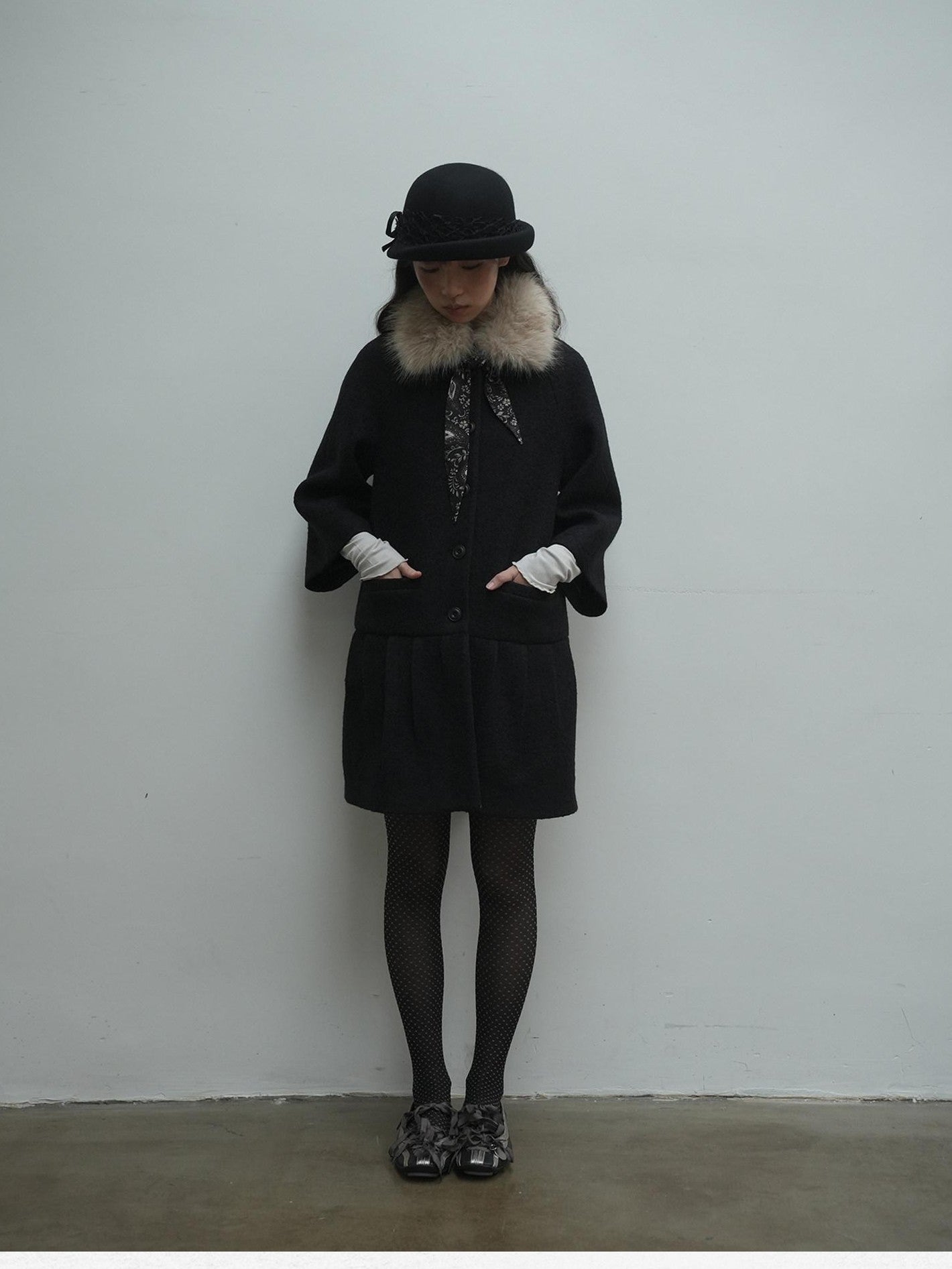 Dorydory Vintage Detachable Fur Collar Single Breasted Midlength Women&