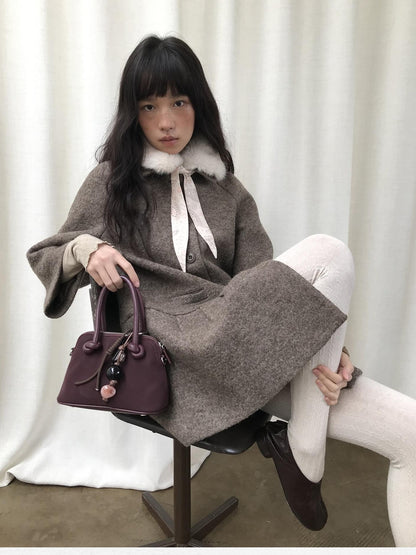 Dorydory Vintage Detachable Fur Collar Single Breasted Midlength Women&