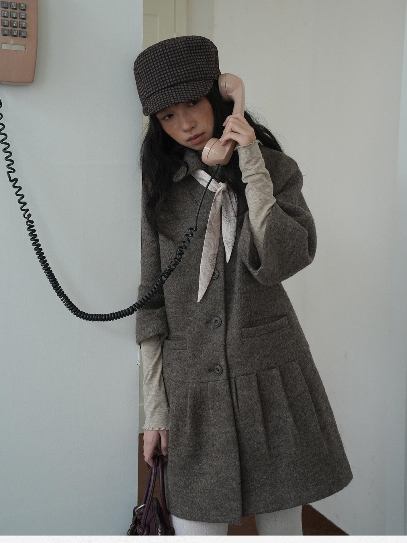 Dorydory Vintage Detachable Fur Collar Single Breasted Midlength Women&