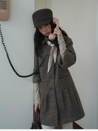 Dorydory Vintage Detachable Fur Collar Single Breasted Midlength Women&