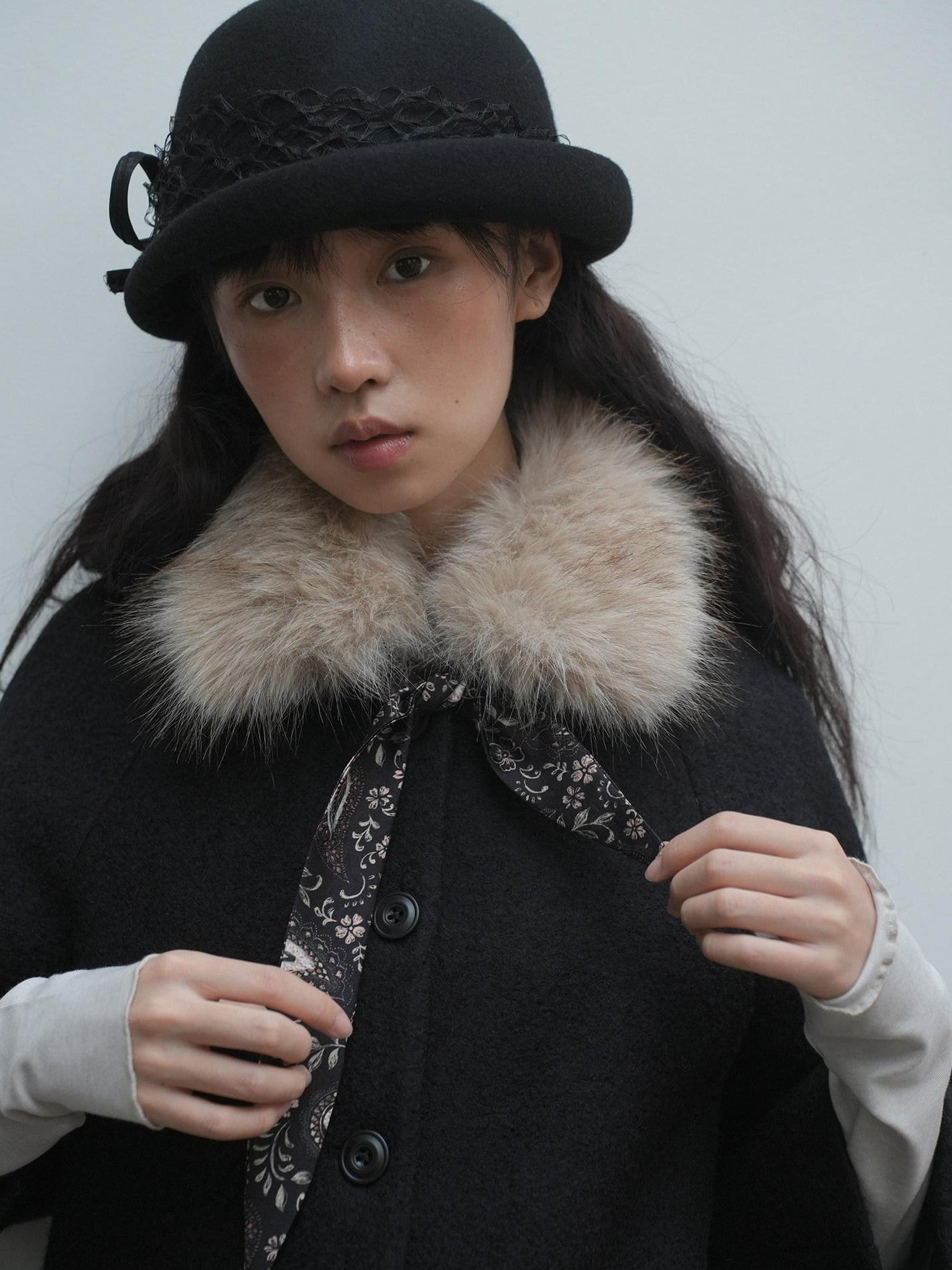 Dorydory Vintage Detachable Fur Collar Single Breasted Midlength Women&