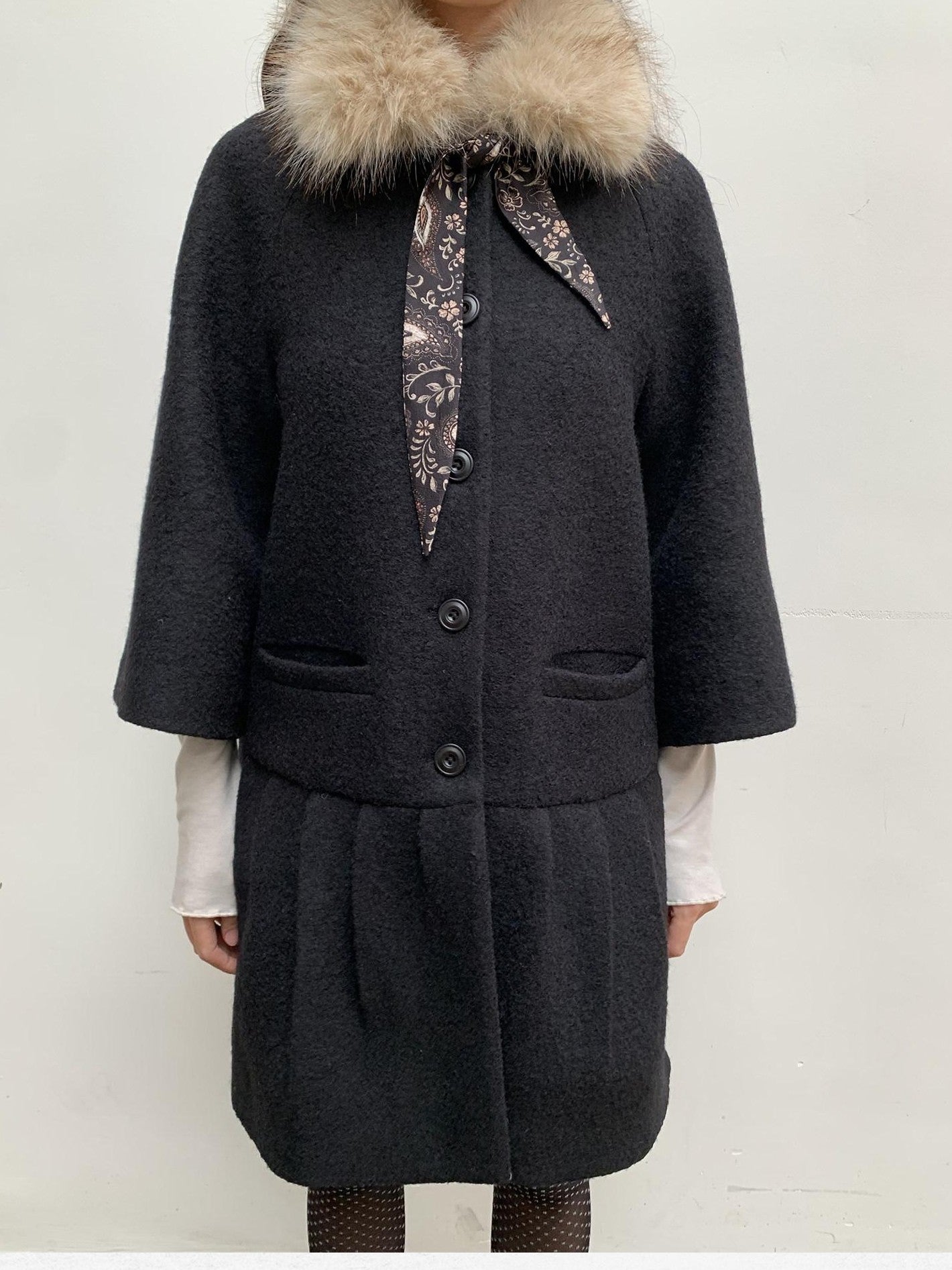 Dorydory Vintage Detachable Fur Collar Single Breasted Midlength Women&