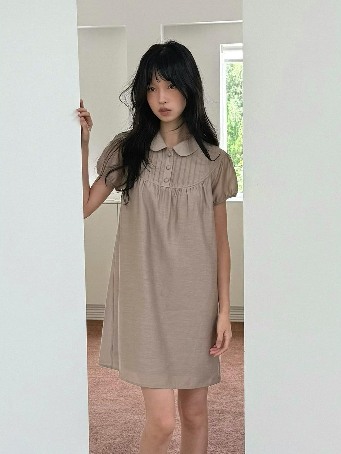 Dorydory Vintage Doll Collar Puff Sleeve Shirtdress Women&