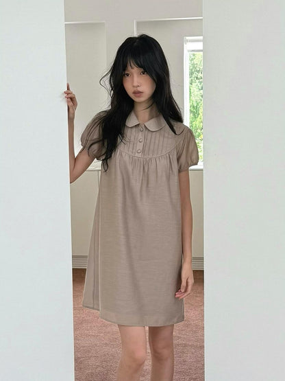 Dorydory Vintage Doll Collar Puff Sleeve Shirtdress Women&