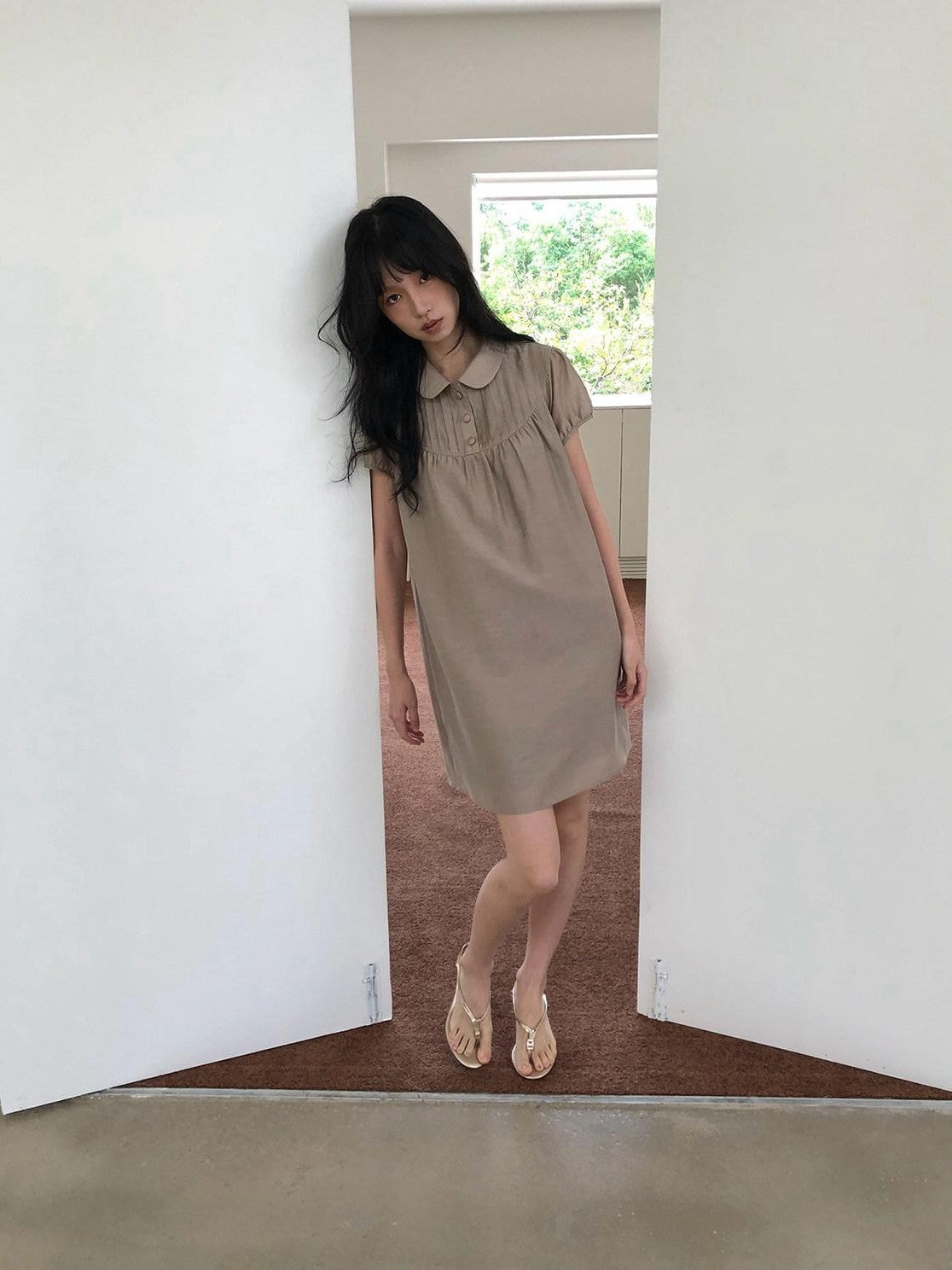Dorydory Vintage Doll Collar Puff Sleeve Shirtdress Women&