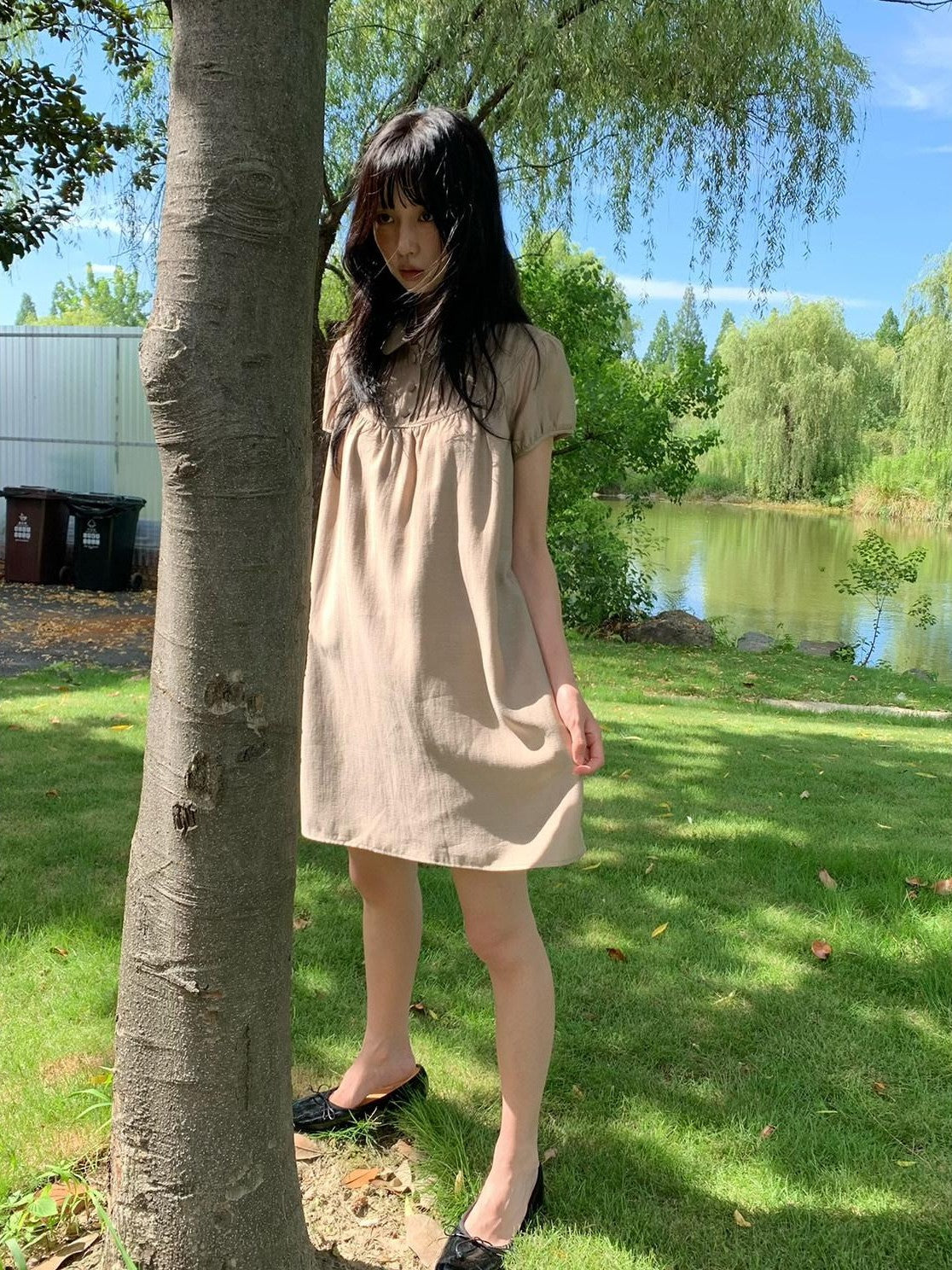 Dorydory Vintage Doll Collar Puff Sleeve Shirtdress Women&