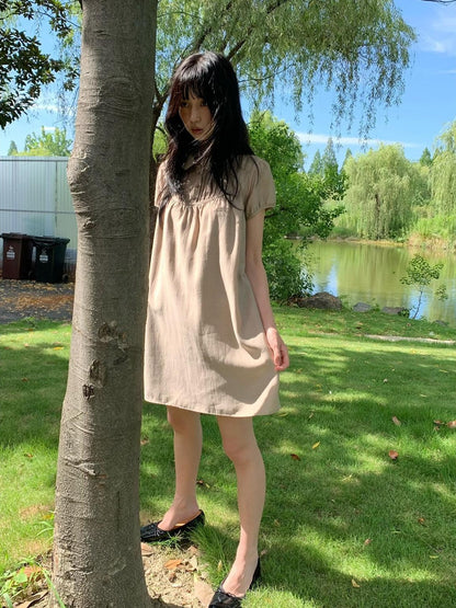 Dorydory Vintage Doll Collar Puff Sleeve Shirtdress Women&