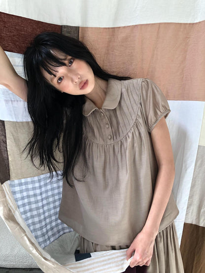 Dorydory Vintage Doll Collar Puff Sleeve Shirtdress Women&