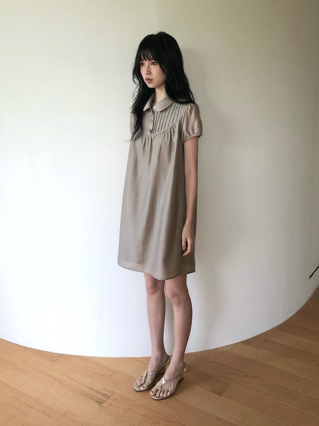 Dorydory Vintage Doll Collar Puff Sleeve Shirtdress Women&