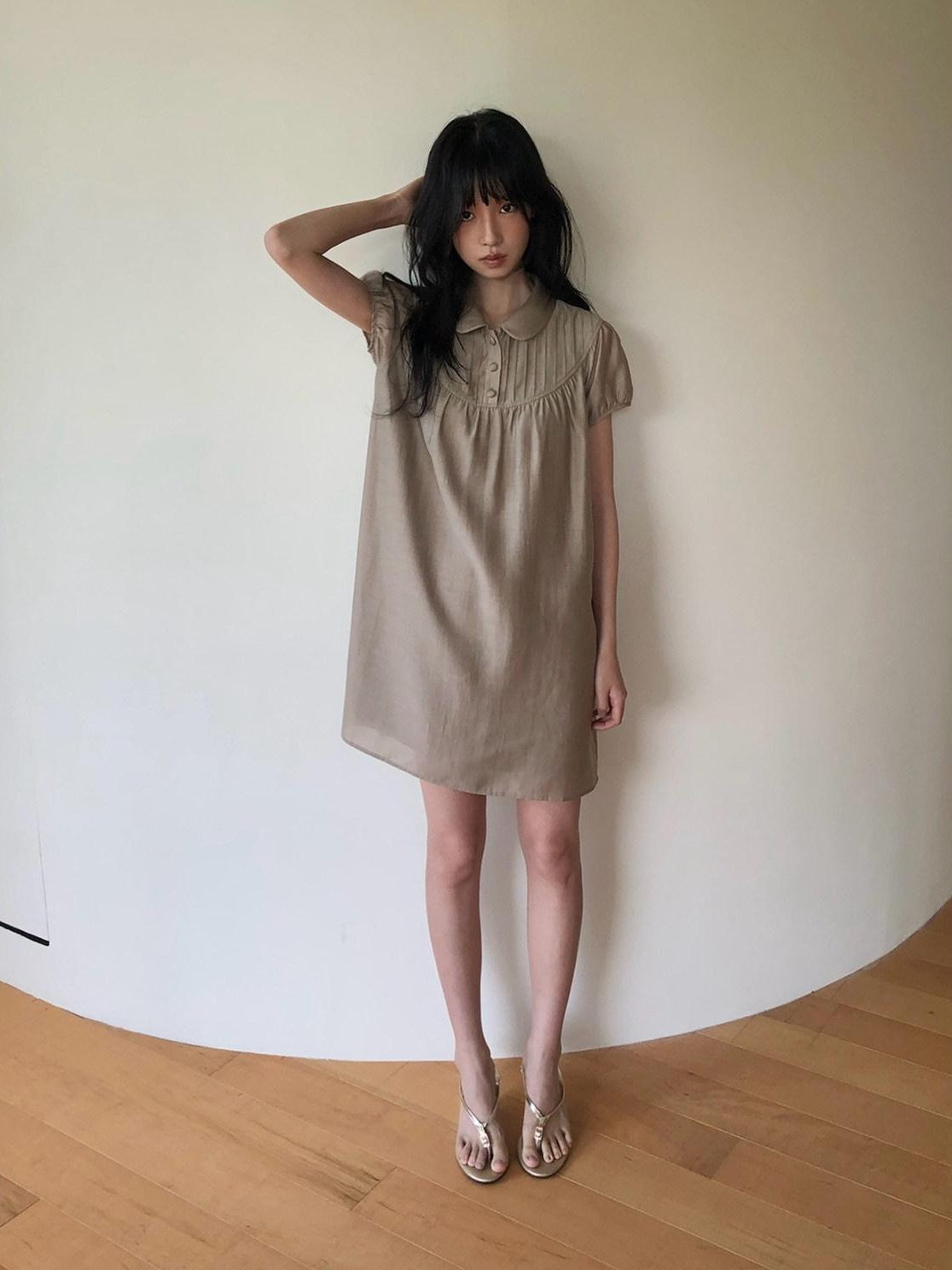 Dorydory Vintage Doll Collar Puff Sleeve Shirtdress Women&