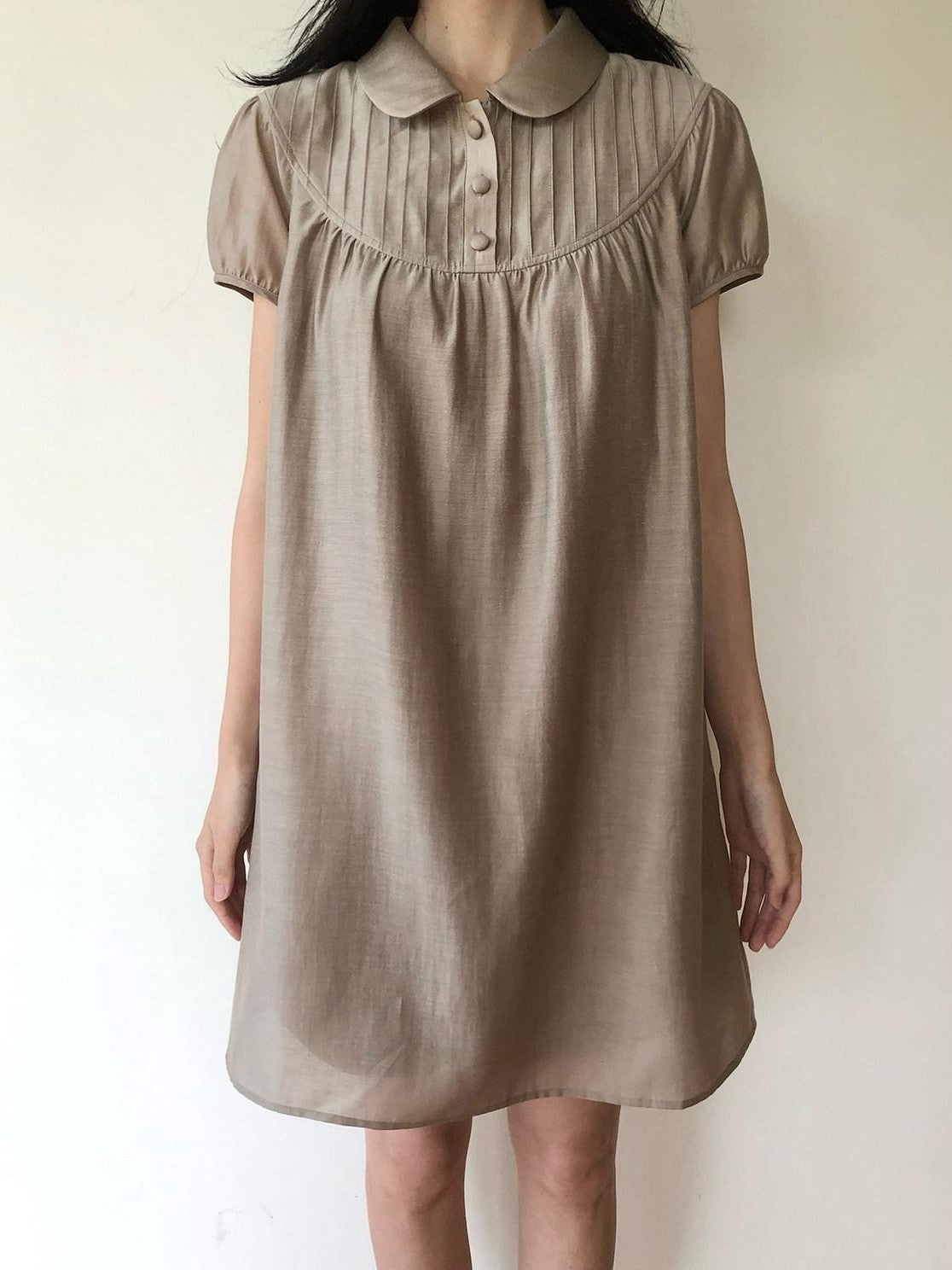 Dorydory Vintage Doll Collar Puff Sleeve Shirtdress Women&