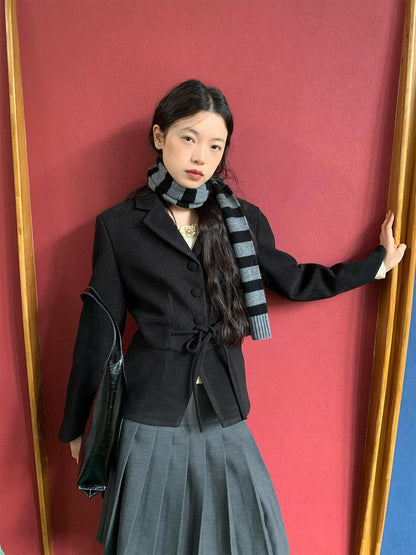 Dorydory Vintage Dory Dory Lace Up Waist Cropped Blazer
