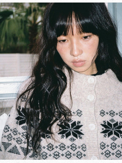 Dorydory Vintage Fair Isle Icelandic Jacquard Snowflake Women&