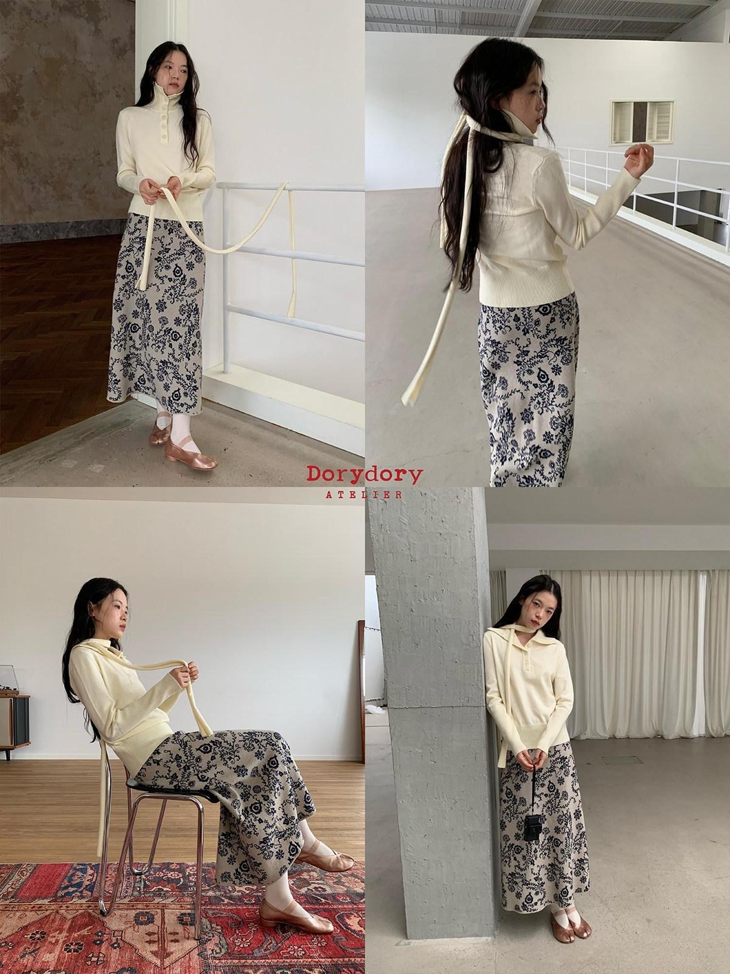 Dorydory Vintage Floral Bird Knit High Waist Straight Women&
