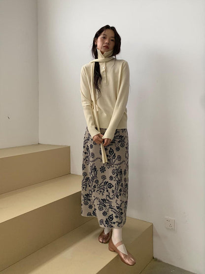 Dorydory Vintage Floral Bird Knit High Waist Straight Women&