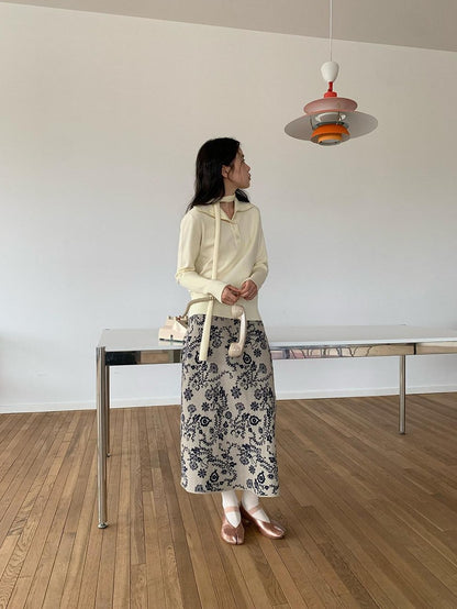 Dorydory Vintage Floral Bird Knit High Waist Straight Women&
