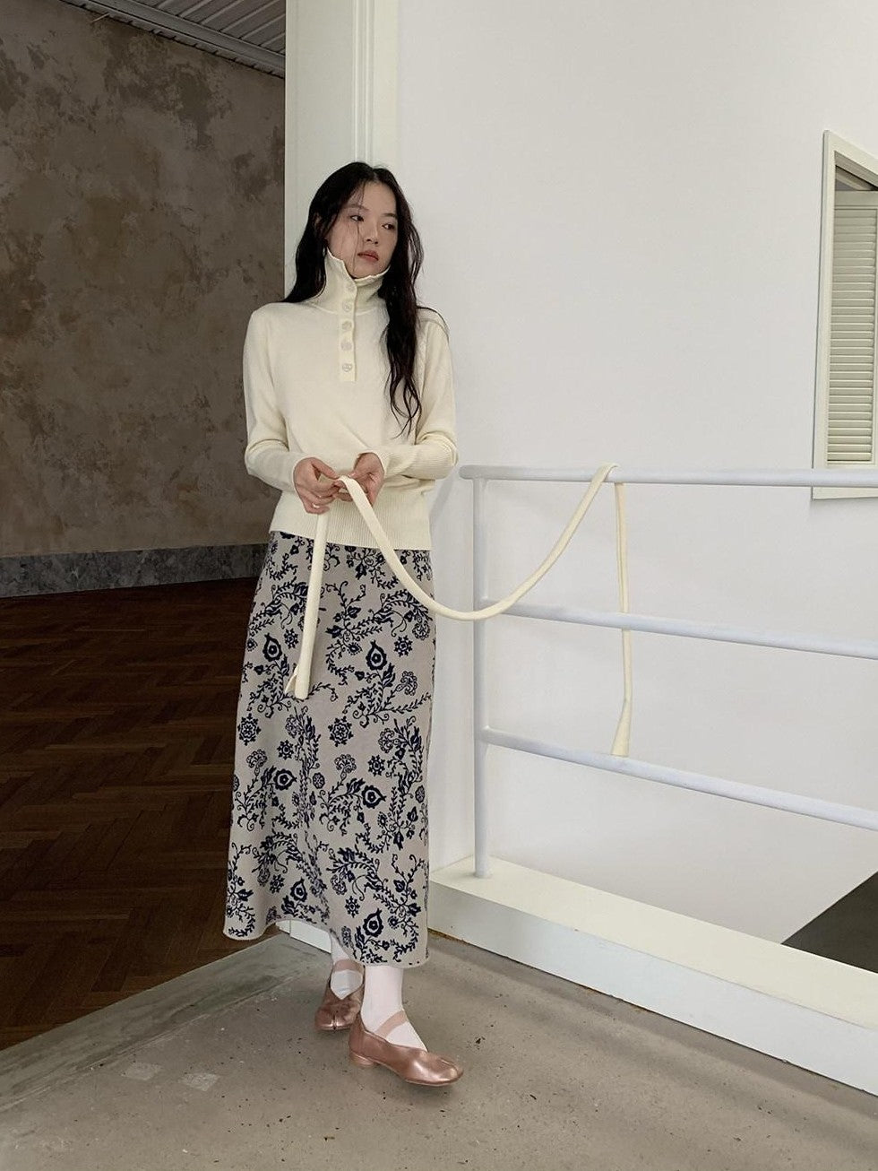 Dorydory Vintage Floral Bird Knit High Waist Straight Women&